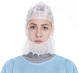 Polypropylene Hoods. Pack of 100 White Hooded Caps. Elastic Non-Woven Hoods. Universal Size Hair Covers for Industrial Use. Breathable; Lightweight. D