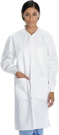 White Disposable Lab Coat. Pack of 10 Splash Proof Disposable Gowns X-Large. 40 gsm SMS Unisex Surgical Gowns with Long Sleeves; Knit Collar and Cuffs