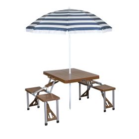 Folding Picnic Table with Umbrella, Aluminum Frame, Multiple Colors