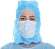 Polypropylene Hoods. Pack of 100 Blue Hooded Caps; Elastic Non-Woven Hoods Universal Size Hair Covers for Industrial Use. Breathable; Lightweight; Uni