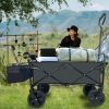 Collapsible Folding Wagon, Push Pull Foldable Beach Wagon Cart