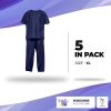 Disposable Scrubs Top and Bottom X-Large. 55 GSM Polypropylene Shirts and Pants. 5 Sets of Medical Scrub Top and Pants; Dark Blue Pants with Tie; Pock