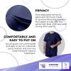 Disposable Scrubs Top and Bottom X-Large. 55 GSM Polypropylene Shirts and Pants. 5 Sets of Medical Scrub Top and Pants; Dark Blue Pants with Tie; Pock