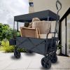 Collapsible Folding Wagon, Push Pull Foldable Beach Wagon Cart