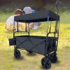 Collapsible Folding Wagon, Push Pull Foldable Beach Wagon Cart