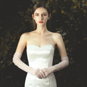 Bride Gloves White Wedding Dress Pearl Mesh