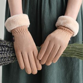 Thermal Gloves N915 Women's Winter Suede Double-layer Velvet Thickened (Option: 0204 Khaki-Average Size)