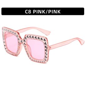 Large Square Frame With Rhinestones Sunglasses Personality Street Style Fashion Glasses Summer (Option: C8)