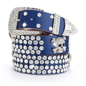 Women's Fashion Simple Rhinestone Genuine Leather Belt (Option: Skull Blue)