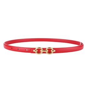 Black Versatile Leather Small Belt (Color: Red)