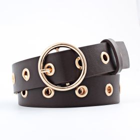 Round Buckle Wide Belt Hollow Air Hole Women's Belt All-match Fashion Air Hole Belt Female Now (Color: Coffee)