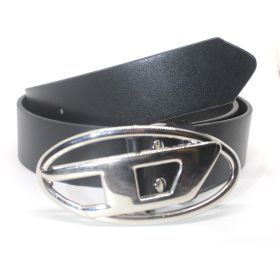 American Retro Silver Buckle Letter D Belt (Option: Bright Buckle Black Ribbon-Length 105cm Width 38mm)