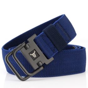 Double Ring Buckle Nylon Elastic Band Durable Canvas Belt (Option: Sapphire Blue-120cm)