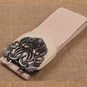 Court Vintage Engraving Women's All-match Stretch Wide Belt (Option: Antique Silver Beige-Recommended 2 24 Feet)