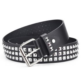 Men's And Women's Fashion Simple Square Bead Rivet Belt (Option: Black-110cm)