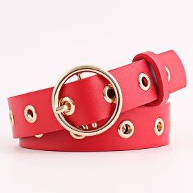 Round Buckle Wide Belt Hollow Air Hole Women's Belt All-match Fashion Air Hole Belt Female Now (Color: Red)