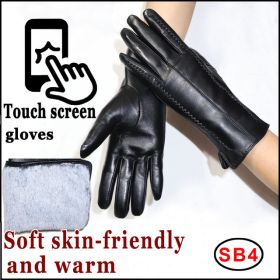 Women's Sheepskin Gloves Winter Warmth Plus Velvet Short Thi (Option: SB4Black-XXS)