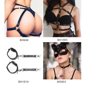 Cross-border Hot Sale Nightclub Charm Queen Fashion All-match Leather Shapewear Mask Decoration Belt Cummerbund Handcuffs Set (Option: BH1005 BH604 BH1014 MS003)