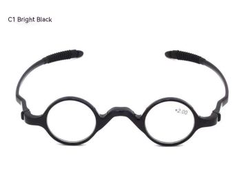 Vintage Small Round Frame Reading Anti-blue Light Weight Glasses (Option: 250-Bright Black)