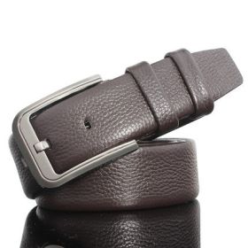 Litchi Pattern Edging Pin Buckle Casual Soft Business Men's Leather Belt (Option: Brown-120cm)