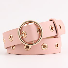 Round Buckle Wide Belt Hollow Air Hole Women's Belt All-match Fashion Air Hole Belt Female Now (Color: Pink)