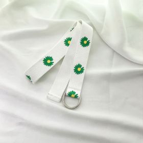 Belt Lady's Flower Canvas Fashion Simple Belt (Option: White-110cm)