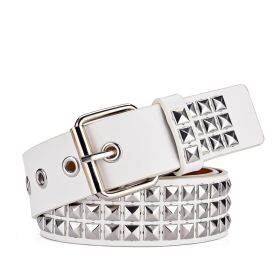 Men's And Women's Fashion Simple Square Bead Rivet Belt (Option: White-110cm)