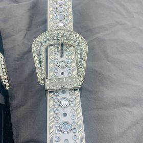 Women's Fashion Punk Rivet Rhinestone Belt (Option: White-105cm)