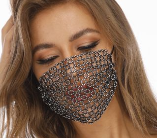 Novelty Fishnet-shaped Star Rhinestone Face Mask (Option: Little flowers-Size 18x12CM)