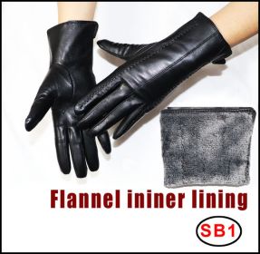 Women's Sheepskin Gloves Winter Warmth Plus Velvet Short Thi (Option: SB1Black-XS)