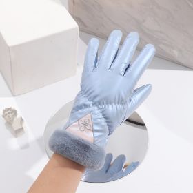 Women's Warm Thickened Velvet Gloves (Option: Blue-Snowflake-One size)