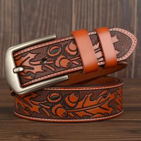 Carved Craft Men's Cowhide Belt Personality Embossed (Option: Orange-110cm)