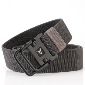 Double Ring Buckle Nylon Elastic Band Durable Canvas Belt (Option: Dark Gray-120cm)