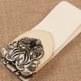 Court Vintage Engraving Women's All-match Stretch Wide Belt (Option: Bronze Beige-Recommended 2 24 Feet)