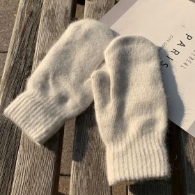 Women's Fashion Simple Solid Color Double Warm Gloves (Color: White)