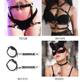 Cross-border Hot Sale Nightclub Charm Queen Fashion All-match Leather Shapewear Mask Decoration Belt Cummerbund Handcuffs Set (Option: BH1005 TD128 BH1014 MS003)