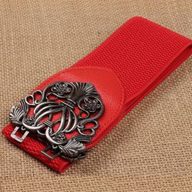 Court Vintage Engraving Women's All-match Stretch Wide Belt (Option: Antique Silver Red-Recommended 2 24 Feet)