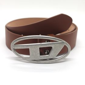 American Retro Silver Buckle Letter D Belt (Option: Matte Camel Ribbon-Length 105cm Width 38mm)