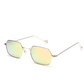 Retro Small Square Frame Polygonal Sunglasses For Men And Women (Option: Gold Frame Pink Film)