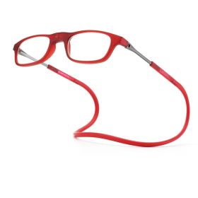 Reading Glasses Men And Women Round Frame Magnet Hanging Neck (Option: 300 Degrees-Red)