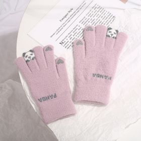 Knitted Gloves Touchscreen Winter Cute Panda Warm Goves For Cycling Women (Color: Purple)