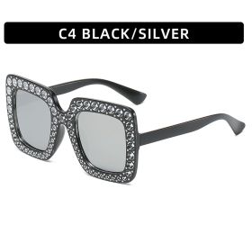 Large Square Frame With Rhinestones Sunglasses Personality Street Style Fashion Glasses Summer (Option: C4)