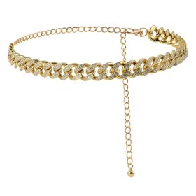 Stylish Waist Chain Ladies Acrylic Full Diamond Belt Hip Hop Punk Neutral Cuban Chain Hip Trend Body Chain (Color: Gold)