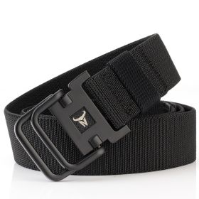 Double Ring Buckle Nylon Elastic Band Durable Canvas Belt (Option: Black-120cm)