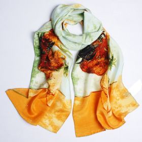 Crepe Satin Long Scarf Women 160x45 Shawl (Option: Sunflower-160x45cm)