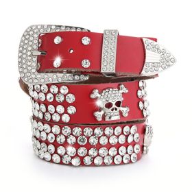 Women's Fashion Simple Rhinestone Genuine Leather Belt (Option: Skull Red)