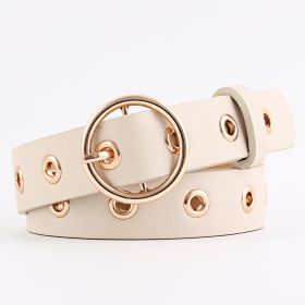 Round Buckle Wide Belt Hollow Air Hole Women's Belt All-match Fashion Air Hole Belt Female Now (Color: Beige)