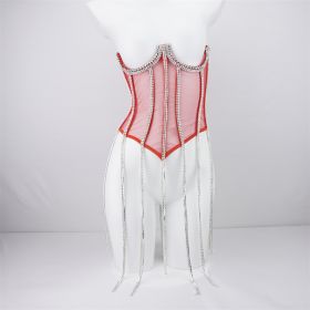 Bright Rhinestone Vest Transparent Lace Bra Hot Girl Women's Outer Wear (Option: Red-S)