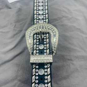 Women's Fashion Punk Rivet Rhinestone Belt (Option: Black-105cm)