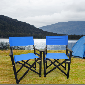 Folding Chair Wooden Director Chair Canvas Folding Chair Folding Chair 2pcs/set populus + Canvas (Color : Blue) (Color: as Pic)